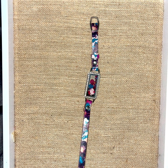 Origami Owl Floral Leather Bracelet Wrap/Silver Bar Rectangular Locket/charms - Picture 2 of 9